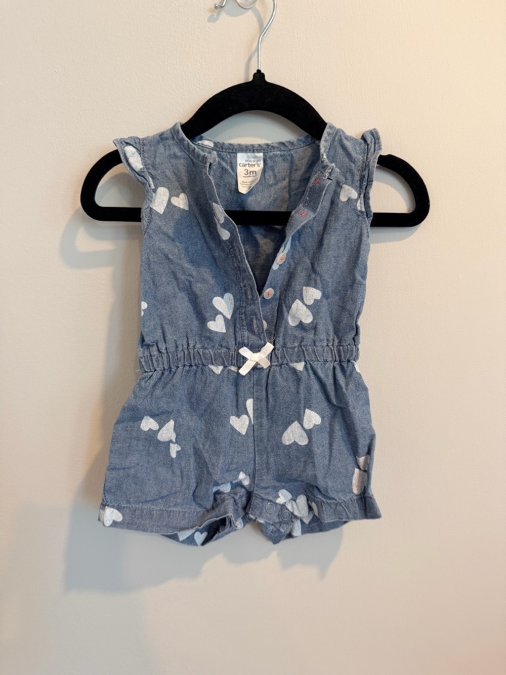 Carter's Chambray-Style Heart Print Romper in Blue